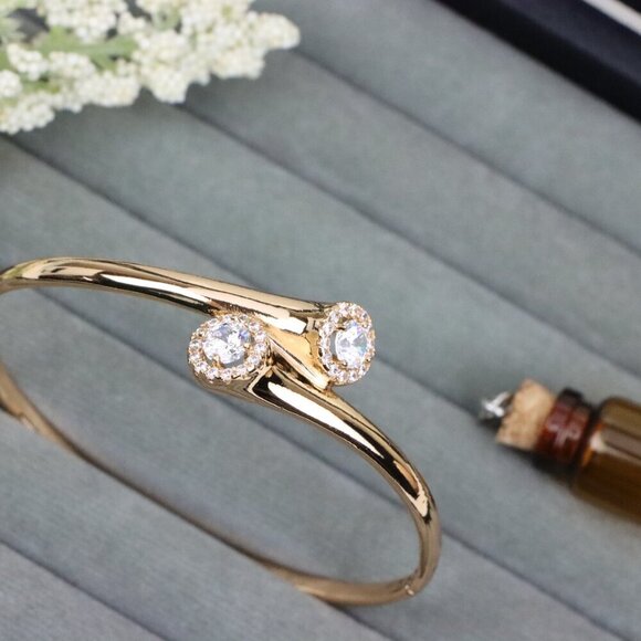 Rose Gold Bangle with Dual Crystal Accents, XPBL0578 - Picture 10 of 12